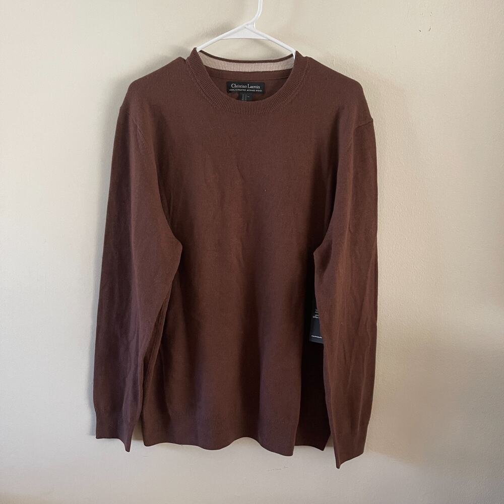 Christian Lacroix Mens XL Merino Wool Sweater Rust Clay Crewneck Quiet Luxury